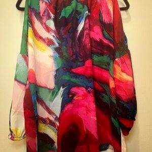 New York & Company Graphic Red Pink Blouse